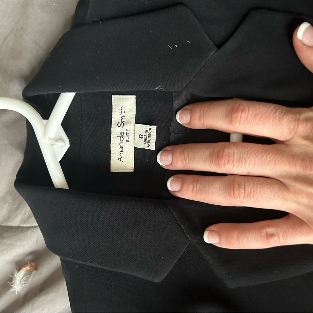 Black, polyester, AMANDA Smith, pants suit.